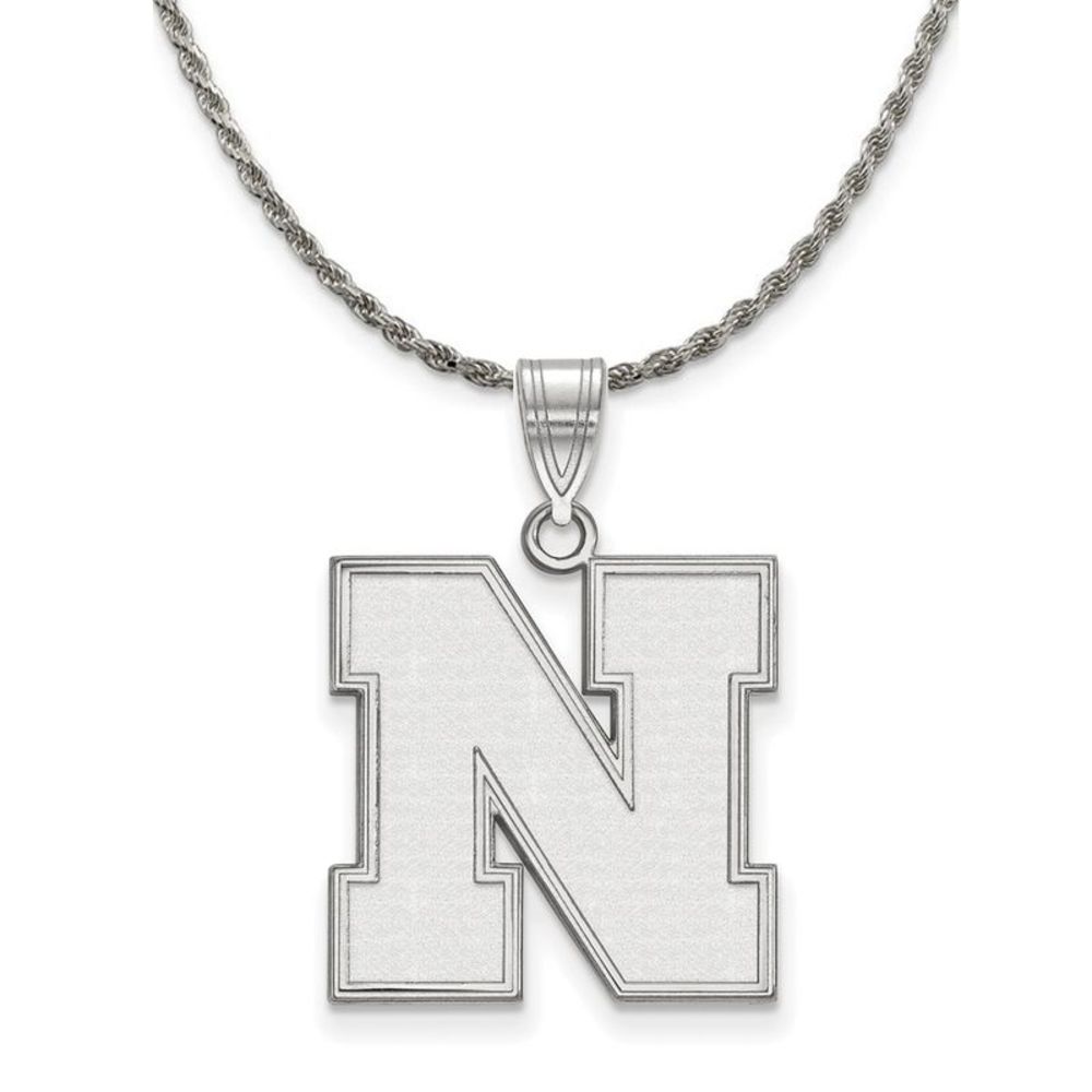 Sterling Silver U of Nebraska Large Initial N Necklace - 22 Inch